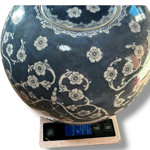 Vintage 10” Grandmillennial Cherry Blossom Ginger Jar | Blue & White Ceramic Jar - Picture 6 of 9